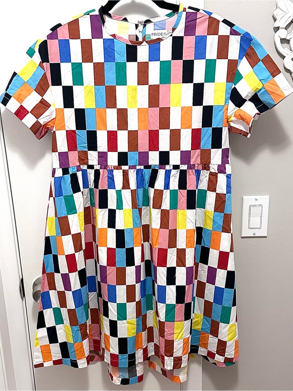 PRIDE Target Rainbow Checkered Skater Dress XS Short Sleeve Alice Butts NWT